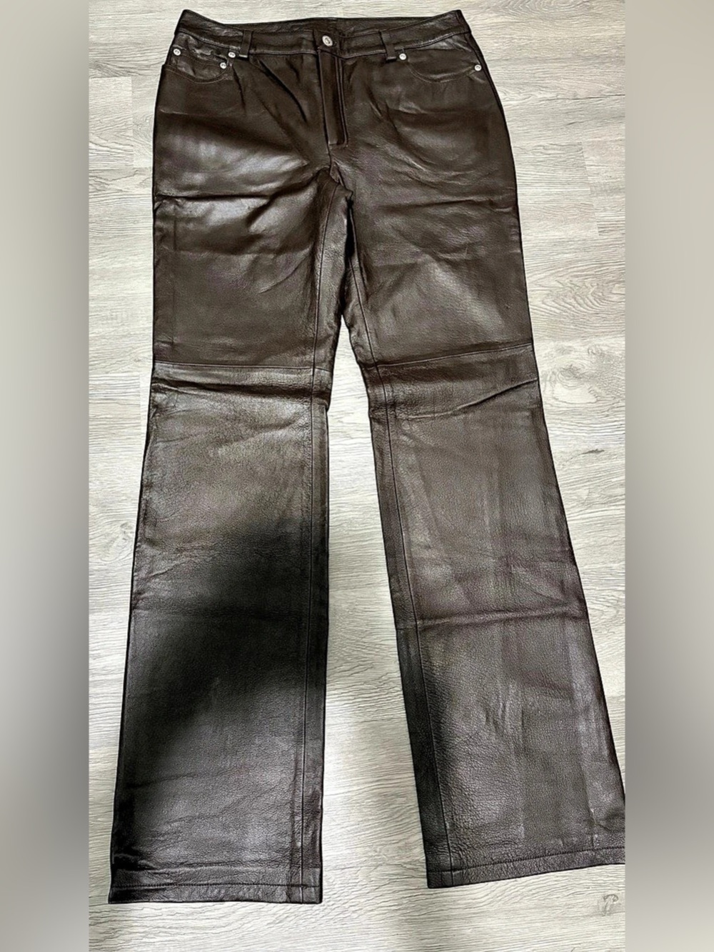 Vintage NEWPORT NEWS Chocolate Brown Mid-Rise Straight Leg Leather Pants Size 8T